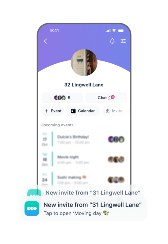 Create a dedicated digital home for your flatmates. Use Howbout to manage group invites, share calendars by address, and receive real-time notifications for house-wide events like moving days or birthdays, keeping all 5 roommates in sync.